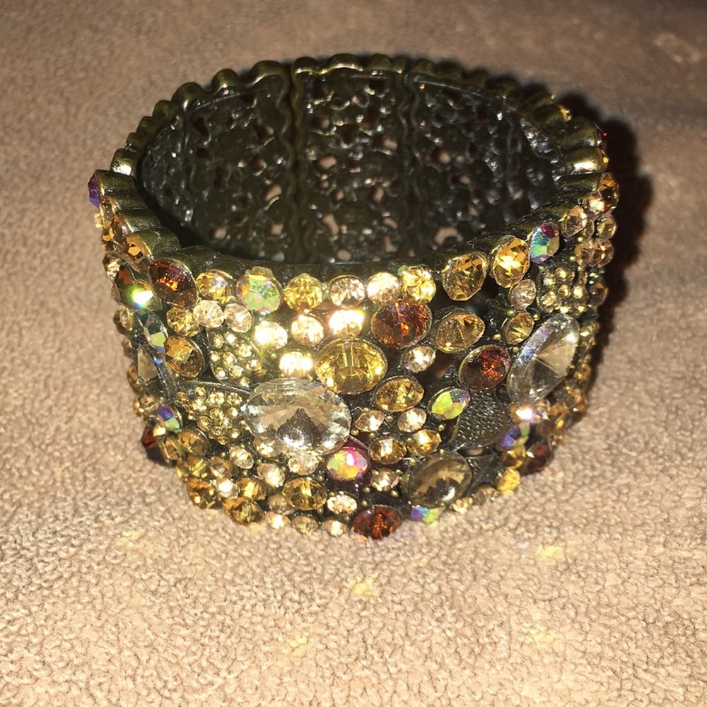 Brown Neutral Stoned Statement Cuff Bracelet - image 1